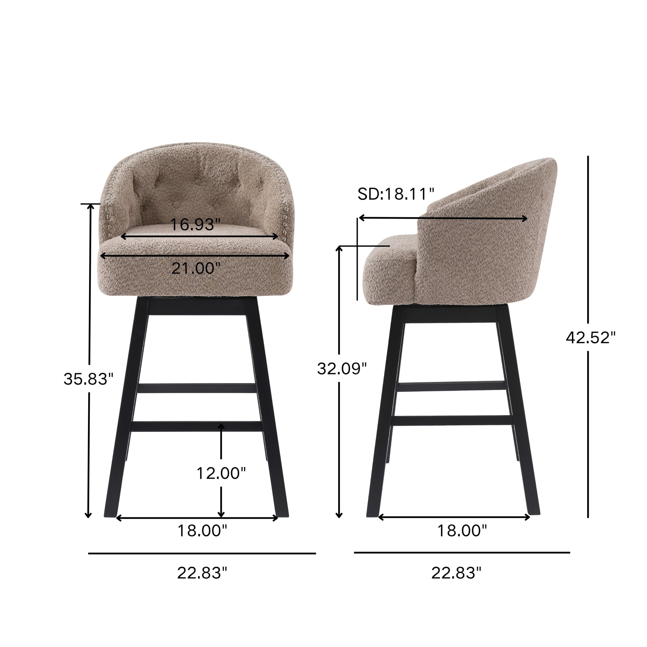 Christopher Knight Home 360° Swivel Bar Stools with Nailhead Trim, Wooden Legs, Khaki, Set of 2