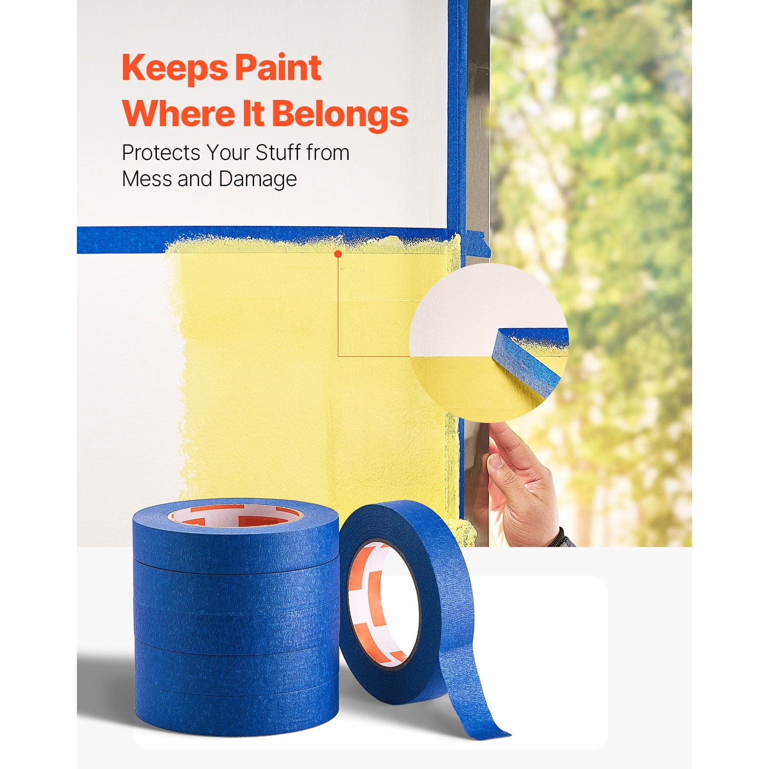 KFFKFF Artist's Adhesive Strip, Width of 1 Inch (0.94 In x 60 Yds), Pack of 6, Azure Adhesive Strip for Paint Jobs, Border, Trim, Ceiling, Surface Protection Tape with Easy Removal