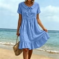 thumbnail image 7 of 2026 Summer Dress for Women Cotton Linen Peter Pan Collar Tie Neck Short Sleeves Ruffled Hem Knee-Length Dress, 7 of 7