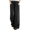 thumbnail image 2 of LoyisViDion Woman Pants Clearance Women Casual Pants Sweatpants Elastic Waist Drawstring Wide Leg Lounge Trousers Stretchy Summer Palazzo Pants with Pocket Black 8(L), 2 of 5