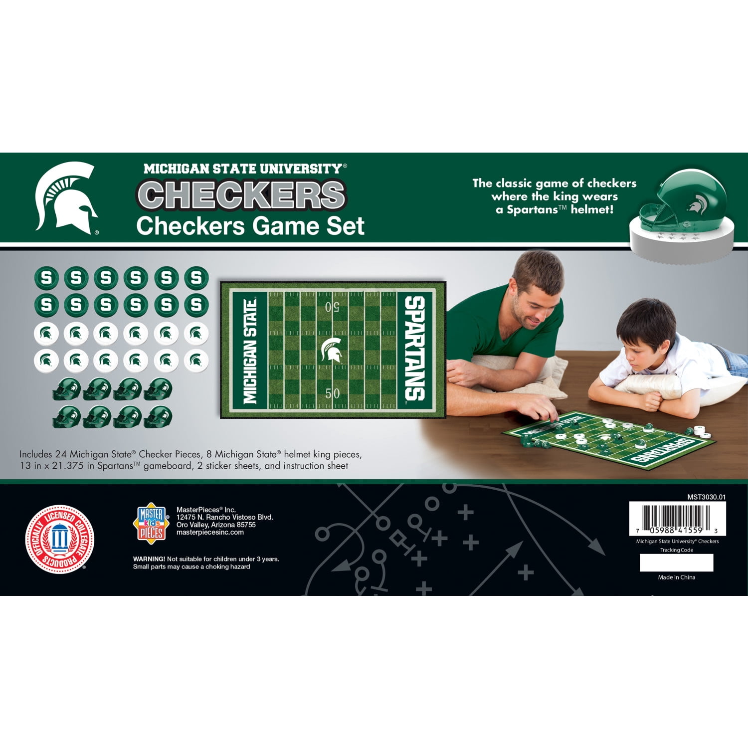 MasterPieces Officially licensed NCAA Michigan State Spartans Checkers Board Game for Families and Kids ages 6 and Up