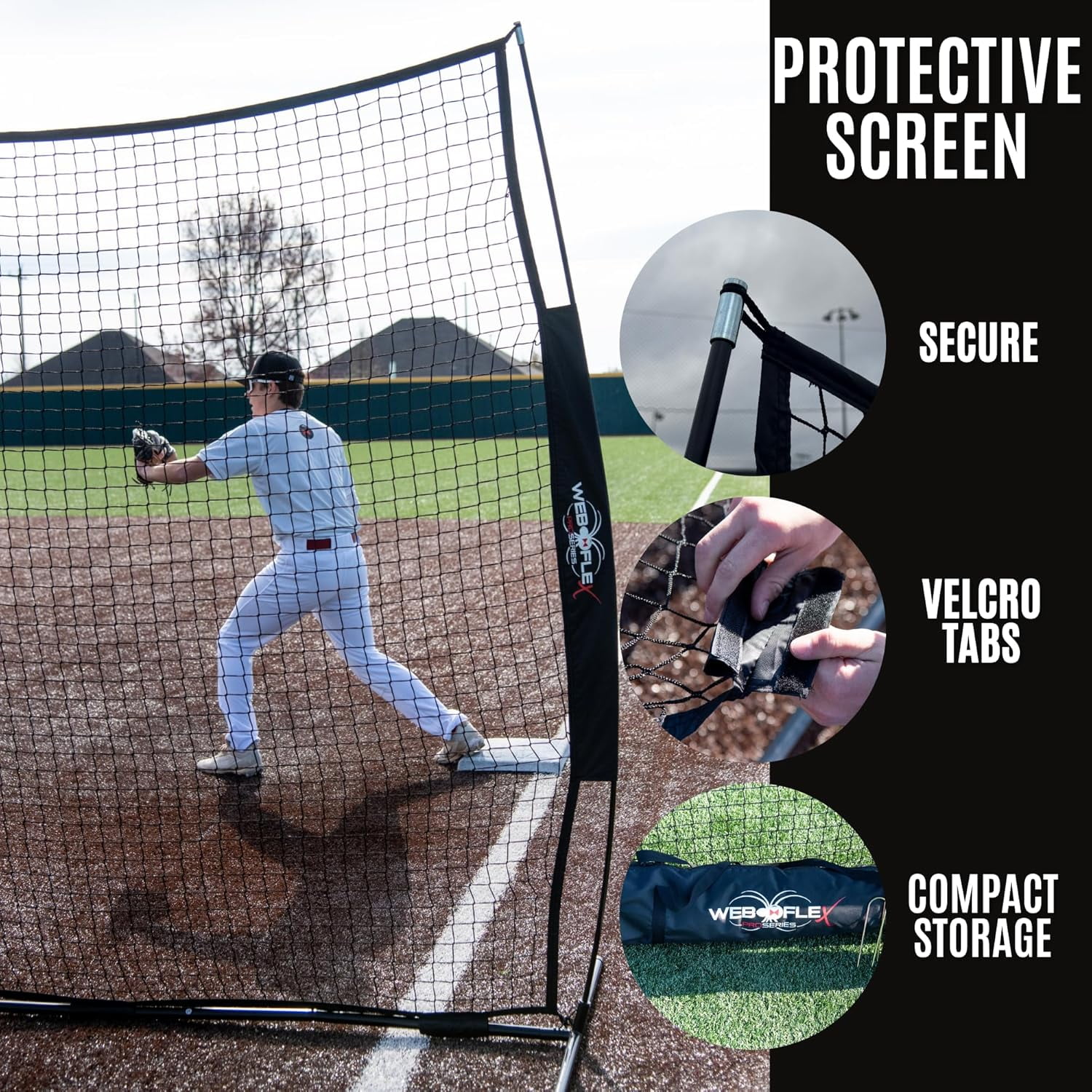 Web Flex Spider Series 7' x 7' Field Screen for Baseball & Softball, Lightweight Portable Batting Practice Net