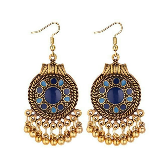 Ayyufe Women Ethnic Tassel Disc Flower Bead Pendant Long Dangle Hook Earring