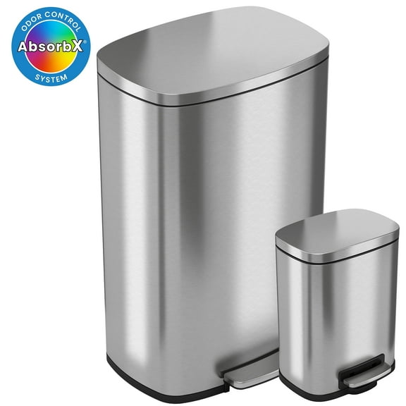 iTouchless SoftStep Combo Pack 13.2 Gallon and 1.32 Gallon Stainless Steel Step Trash Can