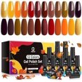 thumbnail image 2 of MEFA Juego de esmaltes de uñas de gel de otoño, 12 colores, decoración de otoño, Halloween, naranja, marrón, burdeos, purpurina, kit de gel de uñas SoakOff, rojo, amarillo, calabaza, bronce, arte de u, 2 of 4