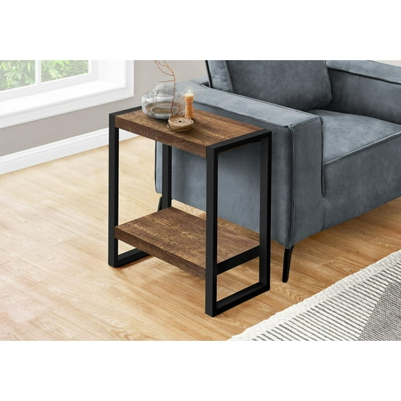 Monarch Specialties Table D'appoint, Coté, Bout, Table De Nuit, Lampe, Salon, Chambre À Coucher, Stratifié Brun, Métal Noir, Industriel
