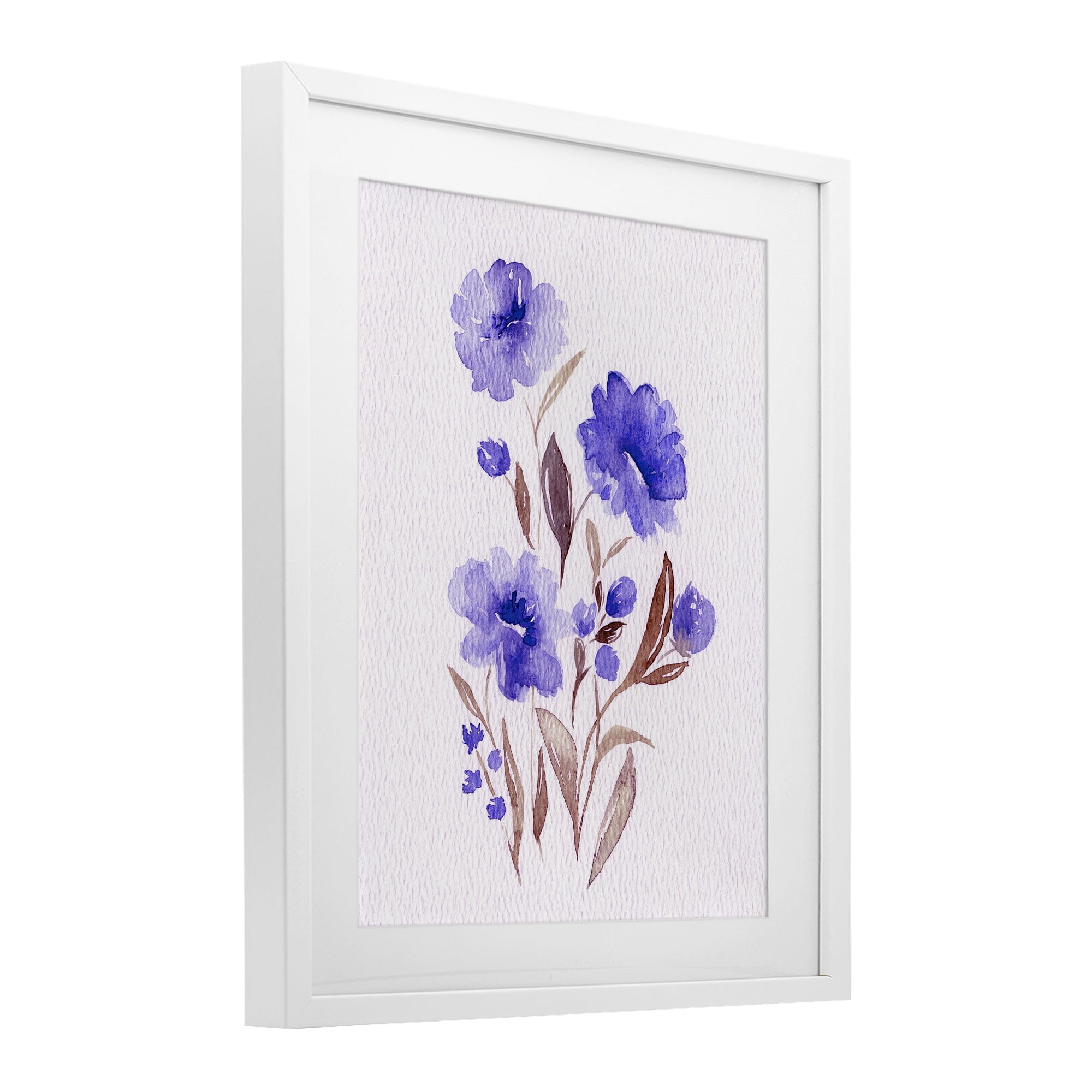 Stupell Industries Watercolor Purple Blossoms White Framed Print Under Glass, design by Leah Noel Art