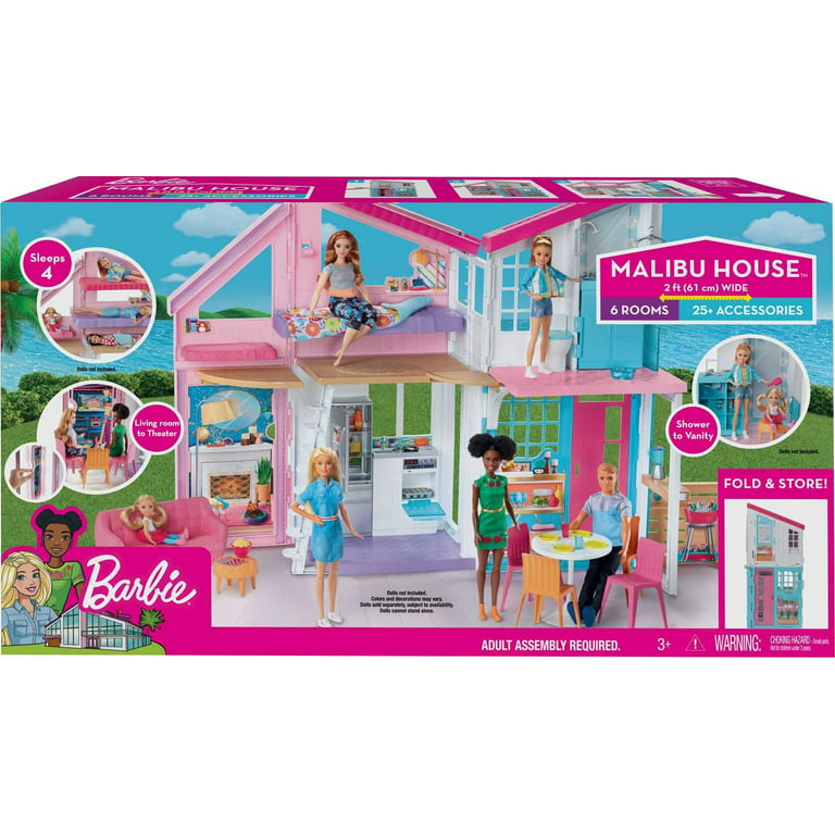 MEGA Barbie Building Toy Kit Malibu Dream House with 2 Micro-Dolls (303  Pieces) 