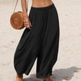 thumbnail image 2 of FRSASU Women's Faux Linen Wide Leg Boho Pants Summer Beach Palazzo Casual Loose Elastic Waist Baggy Trousers with Pockets Black, 2 of 5