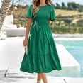 thumbnail image 2 of iOPQO Summer Dresses For Women 2023 Women's 2023 Summer Casual Flutter Short Sleeve V Neck Smocked Elastic Waist Tiered Midi Dress Casual Dresses For Women Womens Dresses Green Xl, 2 of 4