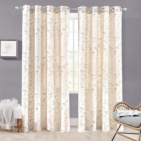 Driftaway Harper Thermal/Room Darkening Grommet Unlined Window Curtains, Floral Pattern, Living Room, Bedroom , Energy Efficient, Complete Darkness,Set Of Two Panels (Beige, (The Best Curtains For Living Room)