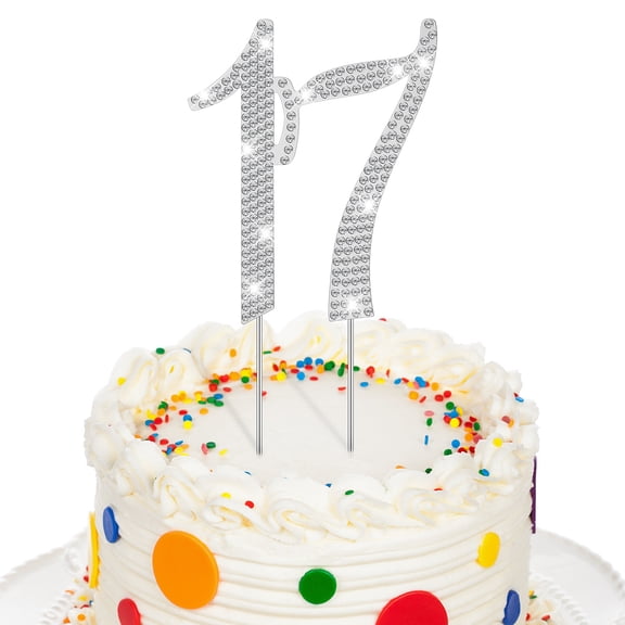 FRCOLOR Silver Rhinestone Cake Topper for Decoration Made of Strong Alloy Perfect for Birthday Parties 17th Size Fits Most Cakes
