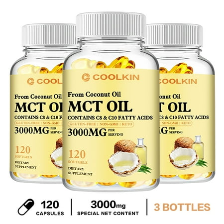 Coolkin MCT OIL Capsules 3000mg -Weight Loss,Digestive Support,Brain,Skin Health 120pcs (1/3/5 Pack)