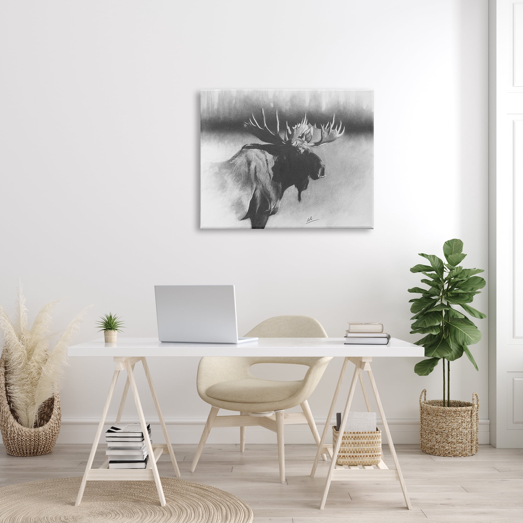 Stupell Industries Moose in Rustic Forest Realistic Pencil Animals & Insects Drawing Gallery Wrapped Canvas Print Wall Art, 30 x 40