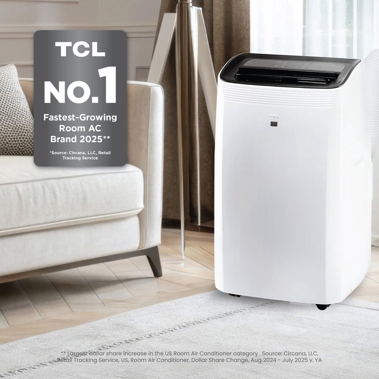 TCL H10P36W 10,000 SACC BTU (ASHRAE 14,000 BTU) Smart Portable Air Conditioner, Fan & Dehumidifier, 450 Sq. Ft, 3-Speeds, Remote Control