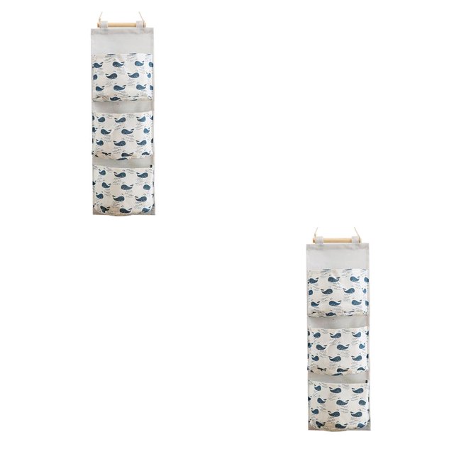 Cateissary Bolsa de almacenamiento colgante de lino y algodón con diseño de flamenco, bolsa para colgar en la pared con 3 bolsillos, bolsa para colgar en ballena 2piezas Cateissary CBP145652