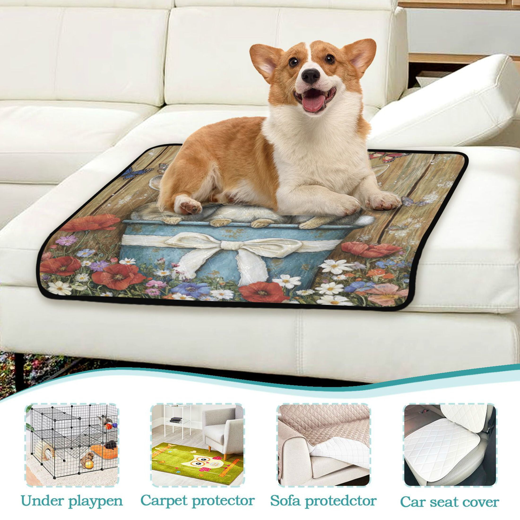 Qxltty Cute Bunnies Cat litter Pads Pet Set of 2 Diaper Mats Center Anti-leakage Layer Absorbent Soft and Comfortable