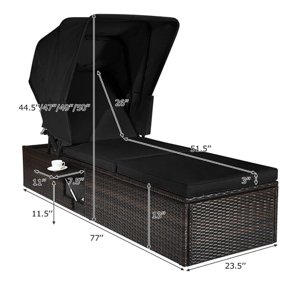 Aimee Lii Outdoor Adjustable Cushioned Chaise Lounge Chair with Folding Canopy, Patio Loungers, Black Aimee Lii Outdoor Adjustable Cushioned Chaise Lounge Chair with Folding Canopy, Patio Loungers, Black