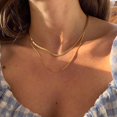 thumbnail image 3 of Collar de espiga para mujer, delicado collar de cadena de serpiente de oro de 14 quilates, gargantilla de cadena de serpiente plana doble con espiga de oro en capas, cadena fina y gruesa, 3 of 5