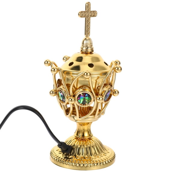 GOOHOCHY Electric Incense Burner with Middle Eastern Design, Metal Tabletop Censer for Incense (US Plug Included)