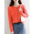 thumbnail image 5 of Womens Long Sleeve Button Up Knit Cardigan Light-Bodied 2026 Crewneck Button Down Sweaters for Women Tangerine Red M, 5 of 7