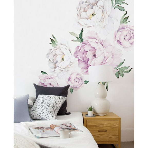 Peony Flowers Vinyl Wall Sticker - Vintage Lilac