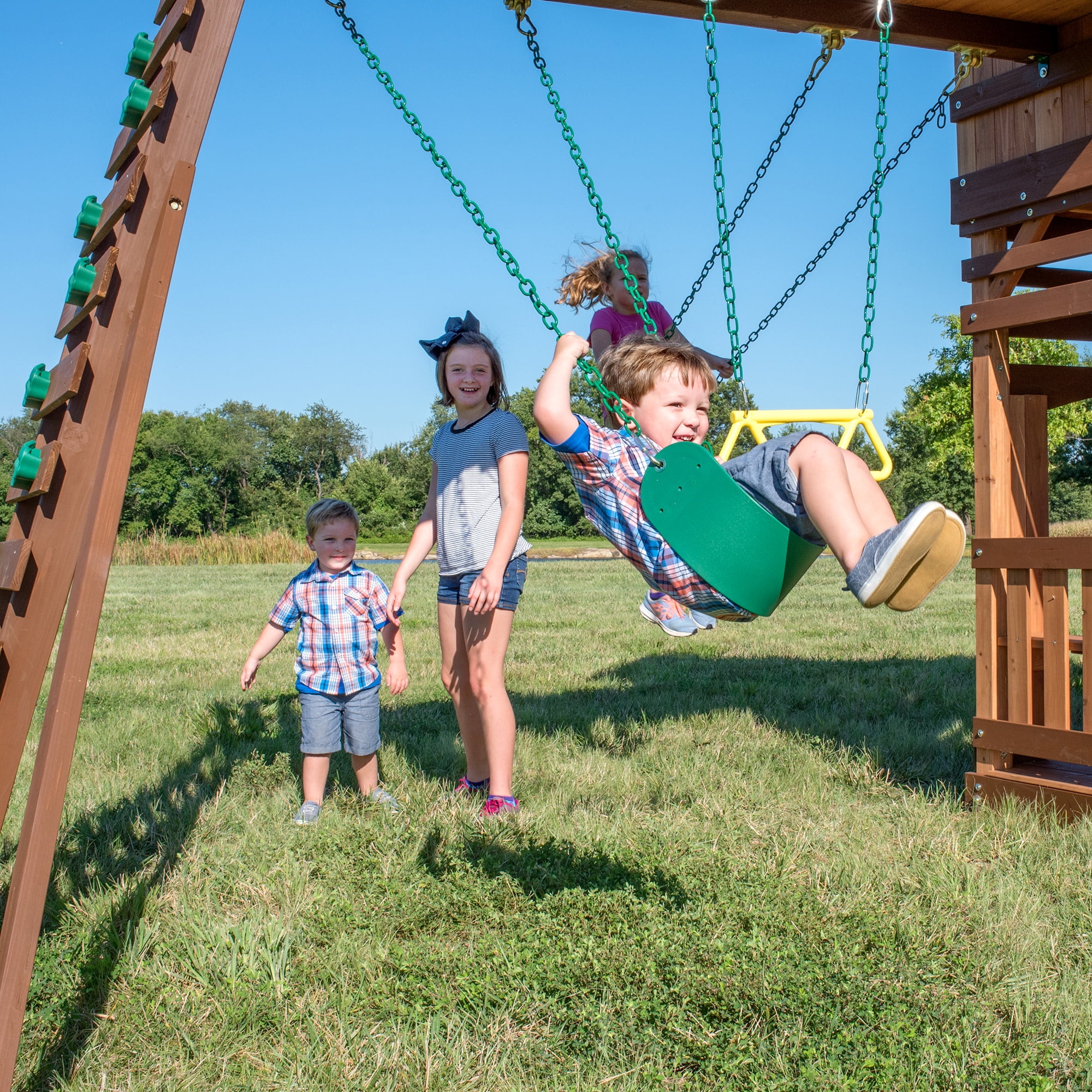 Backyard Discovery Woodridge Elite Cedar Wood Swing Set, Slide, Clubhouse, Crawl Tunnel