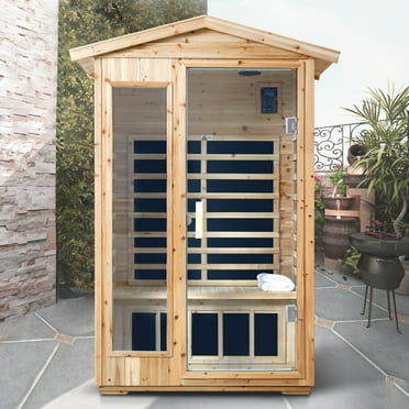 Outdoor Sauna Room, Sauna 2 Person with Lcd Display, Touch Control System, Six Far Infrared Heating Panels, LED Reading light, Ambient background light, Bluetooth Speaker for Backyard, Natural