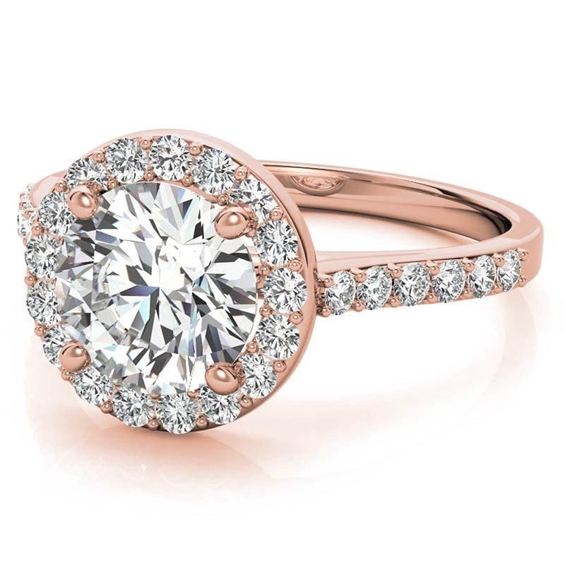 Auory 1 Carat Round Cut Moissanite Halo Engagement Ring in 18k Rose Gold Plating Over Sterling Silver for Women