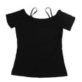 thumbnail image 3 of Tops de Mujer Mangas Cortas con Tirante Rayadas Camiseta Ligera Elástica Delgada para Baile Indio Flamenco Negro Macarena Tops de baile latino, 3 of 8