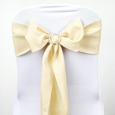 Efavormart 25 PCS BEIGE Polyester Chair Sashes Tie Bows for Wedding Events Decor Chair Bow Sash Party Decor Supplies - 6x108"