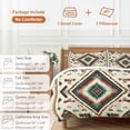 thumbnail image 6 of 3 Piece Red Teal Brown Boho Duvet Cover Set Twin Size, Microfiber Comforter/Quilt Cover with Corner Ties and 2 Pillowcases, Southwestern Abstract Geometric All Season Soft Bedding with Zipper Closure, 6 of 8