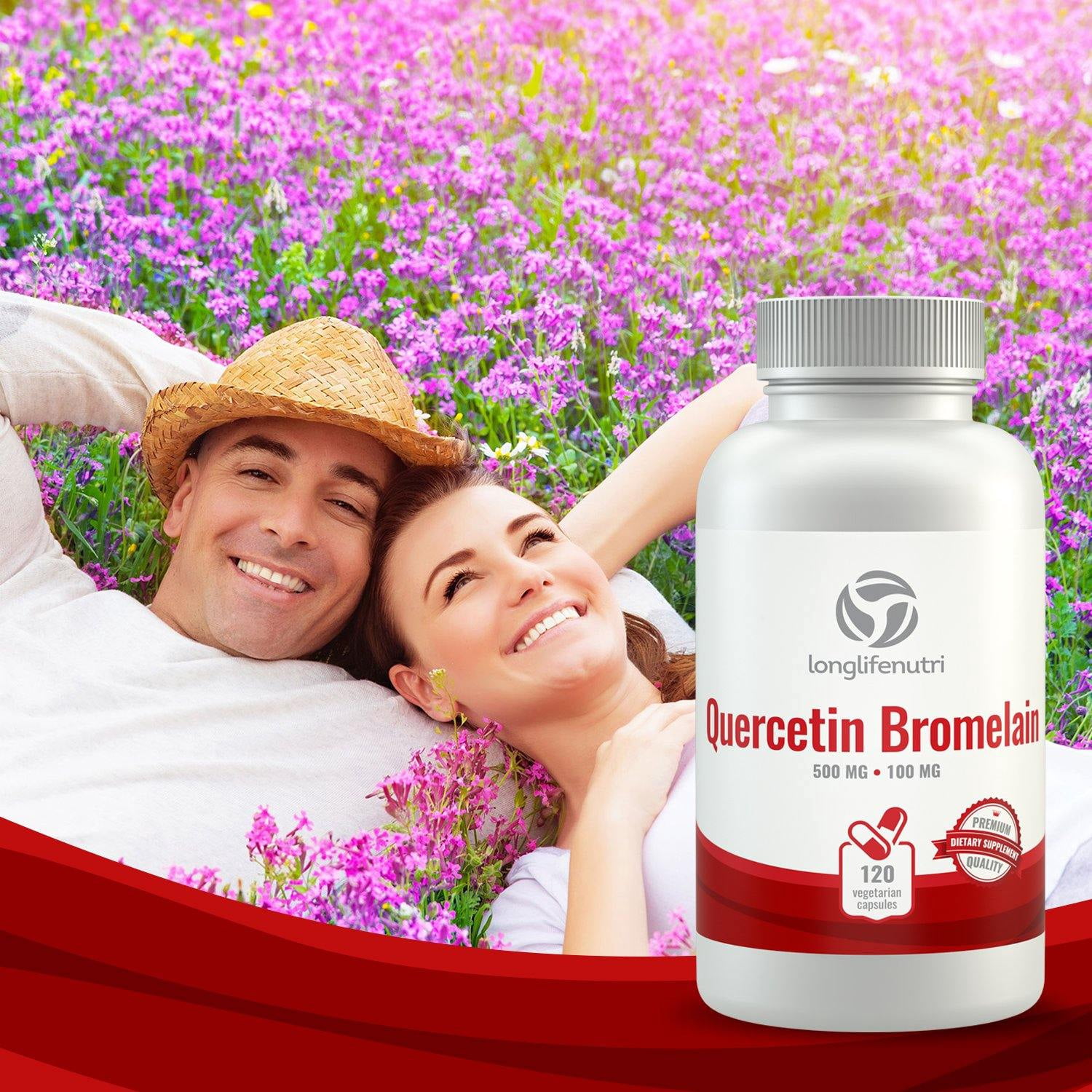 LongLifeNutri Quercetin 500 mg with Bromelain 100 mg - 120 Vegetarian Capsules, Natural Antioxidant