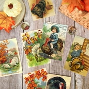 12pcs vintage Thanksgiving postcards with turkey & harvest wishes, retro farmhouse style + envelopes