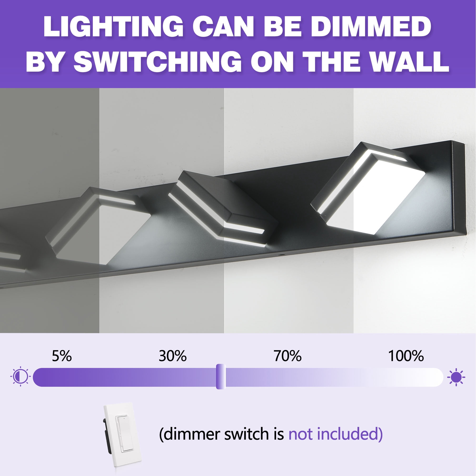 GCGAFUL 30 in. 4-Light Matte Black Modern Dimmable Bathroom Vanity Light with 360° Rotatable Head, Wall Sconce for Bathroom and Mirror