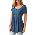 thumbnail image 3 of JustVH Blouse Décontractée Unie Henley Col en V pour Femmes Tunique Plissée à Boutons, 3 of 4