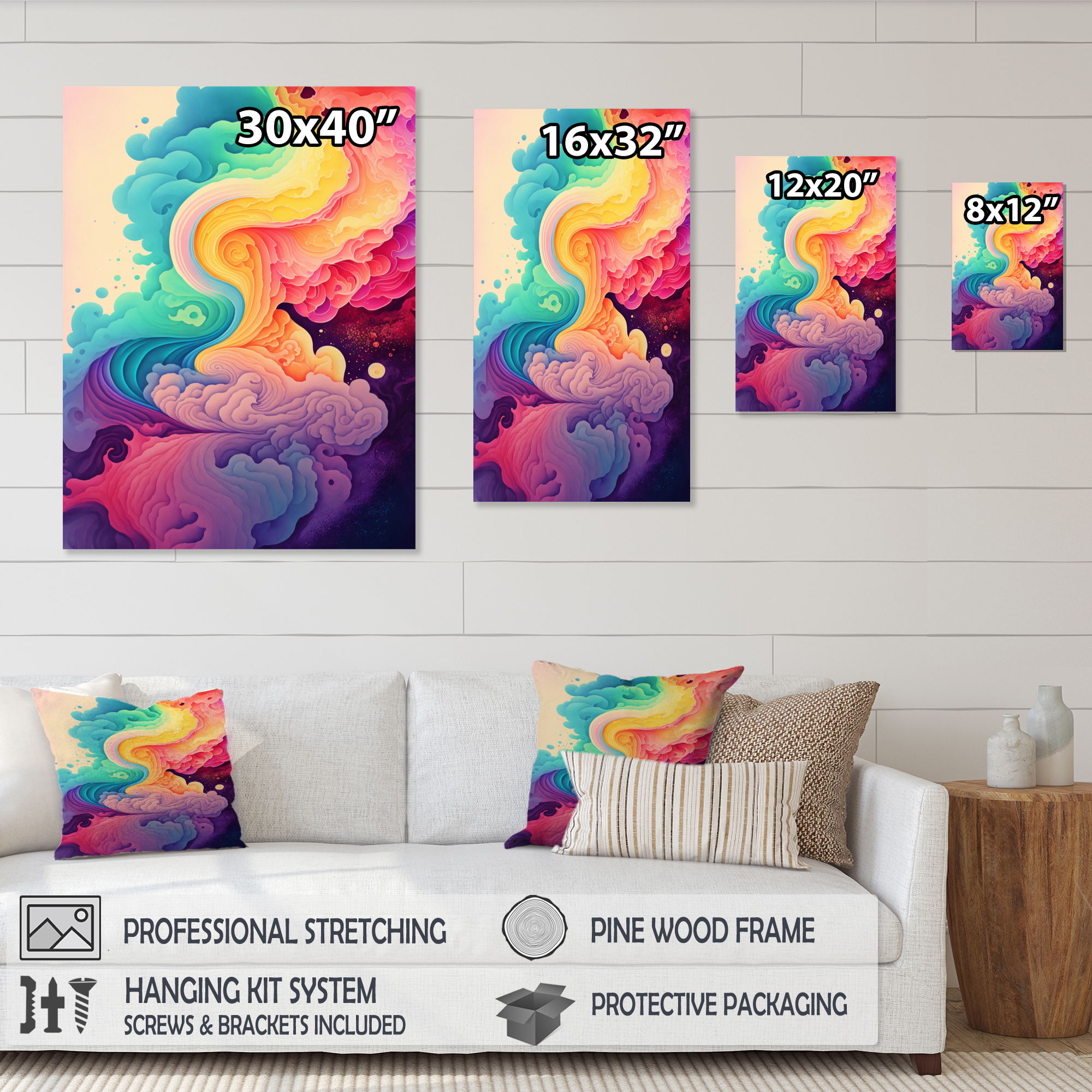 Designart Multicolor Swirly Clouds V Canvas Wall Art