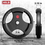 GIKPAL 90lbs Weight Plates 2 Inch Rubber Coated Olympic Weight Plate for Strength Training & Weightlifting in Home Gym, Solid Cast Iron Bumper Plates for Barbell