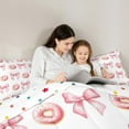 thumbnail image 6 of Feelyou Princess Pink Bowknot Queen Comforter Set for Kids, Cartoon Donut Dessert Bedding Sets, Watercolor Bow-tie Theme Reversible Bedding Comforter Set, Ultra Soft Bedroom Decor, 3pcs, 6 of 9