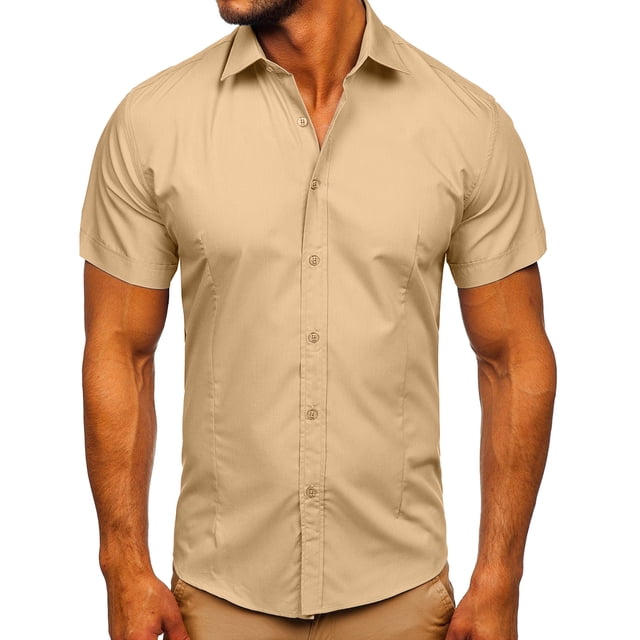 Qiopertar Liquidation à Moins de 5$ Chemise Décontractée Mode Homme Col Rabattu Boutons Manches Courtes en Solde