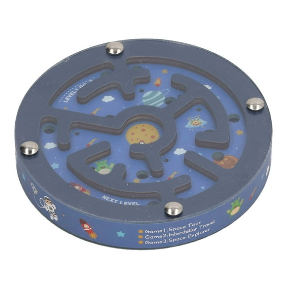 2024 Balance Maze Game Double Sided Educational Round Portable Wooden Ball Maze Puzzle Board Game for Kids Blue Sky