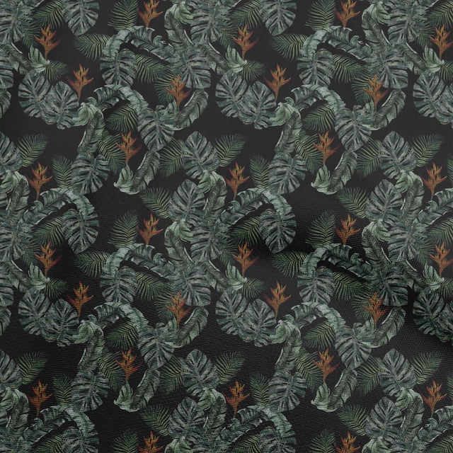 oneOone Cotton Poplin Black Fabric Tropical Craft Projects Decor Fabric Printed By The Yard 42 Inch Wide