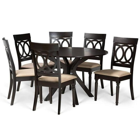 Bowery Hill Sand and Dark Brown Finished Wood 7-Piece Dining Set
