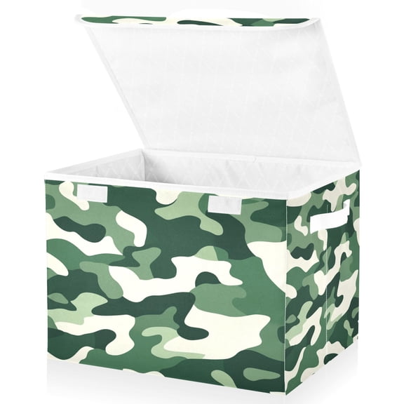 Yayeee Collapsible Cube Storage Bin with Lid Fabric Closet Decorative Basket with Handles, Light Green Camouflage Design