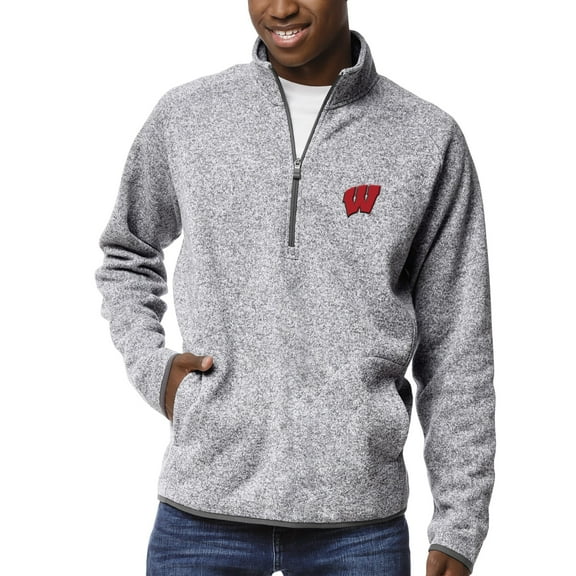 Men's League Collegiate Wear Heather Gray Wisconsin Badgers Saranac Raglan Quarter-Zip Jacket