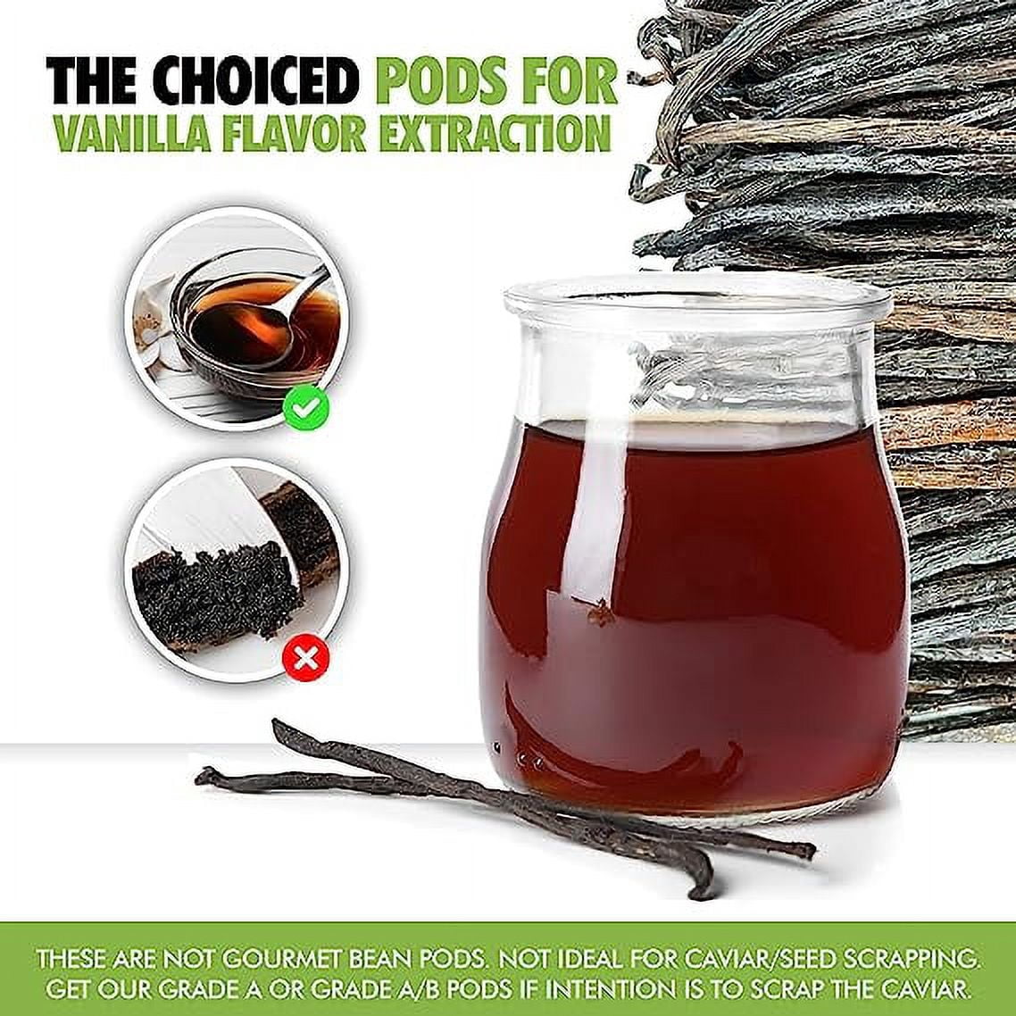 8oz Madagascar Organic Vanilla Beans Grade B for Extract. 6"-7" by FITNCLEAN VANILLA for Paste and Baking (1/2 Lb) Whole NON-GMO Pods. Certified USDA Organic