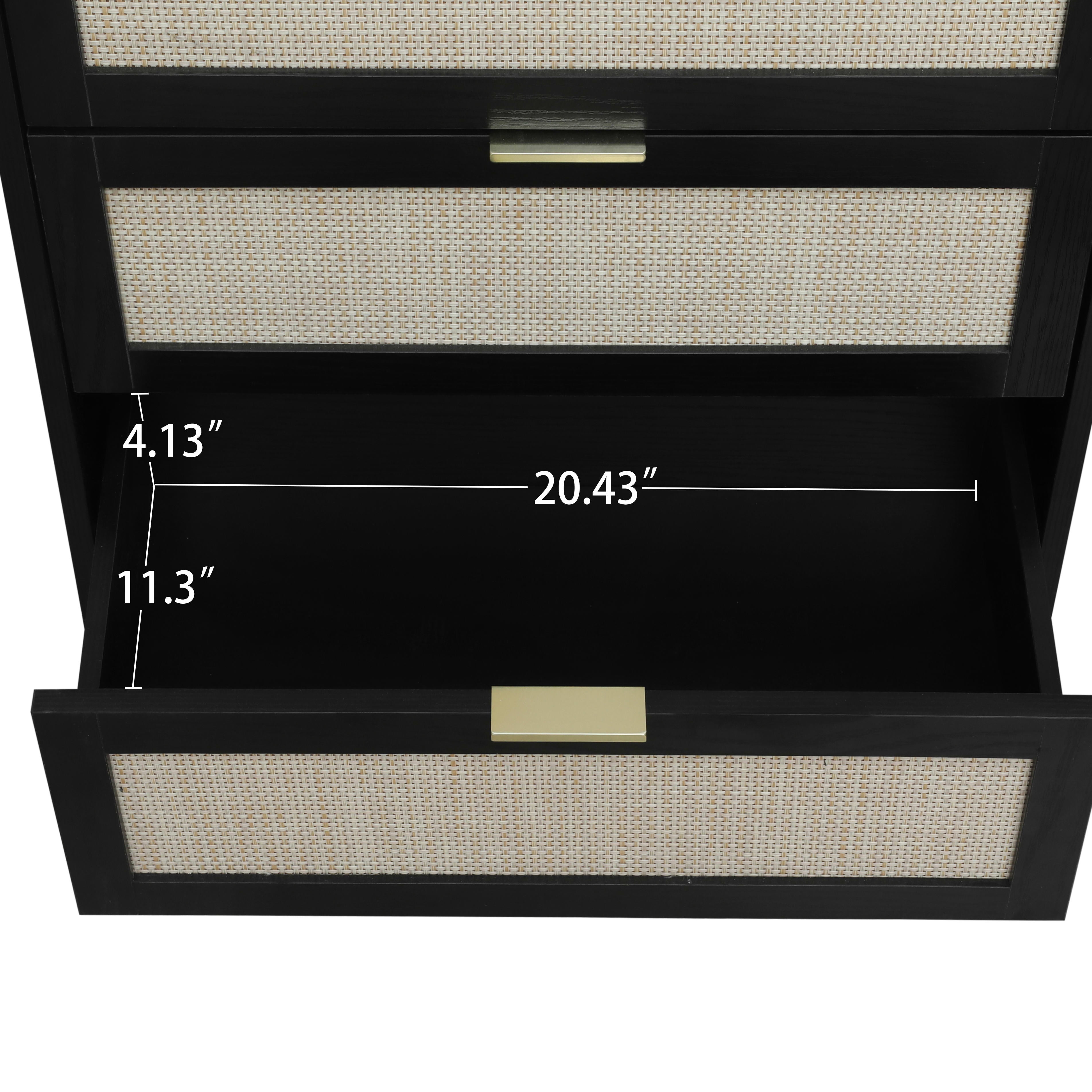Aukfa 3 Drawer Tall Dresser Nightstand with Rattan Storage Drawer for Bedroom Living Room, Black