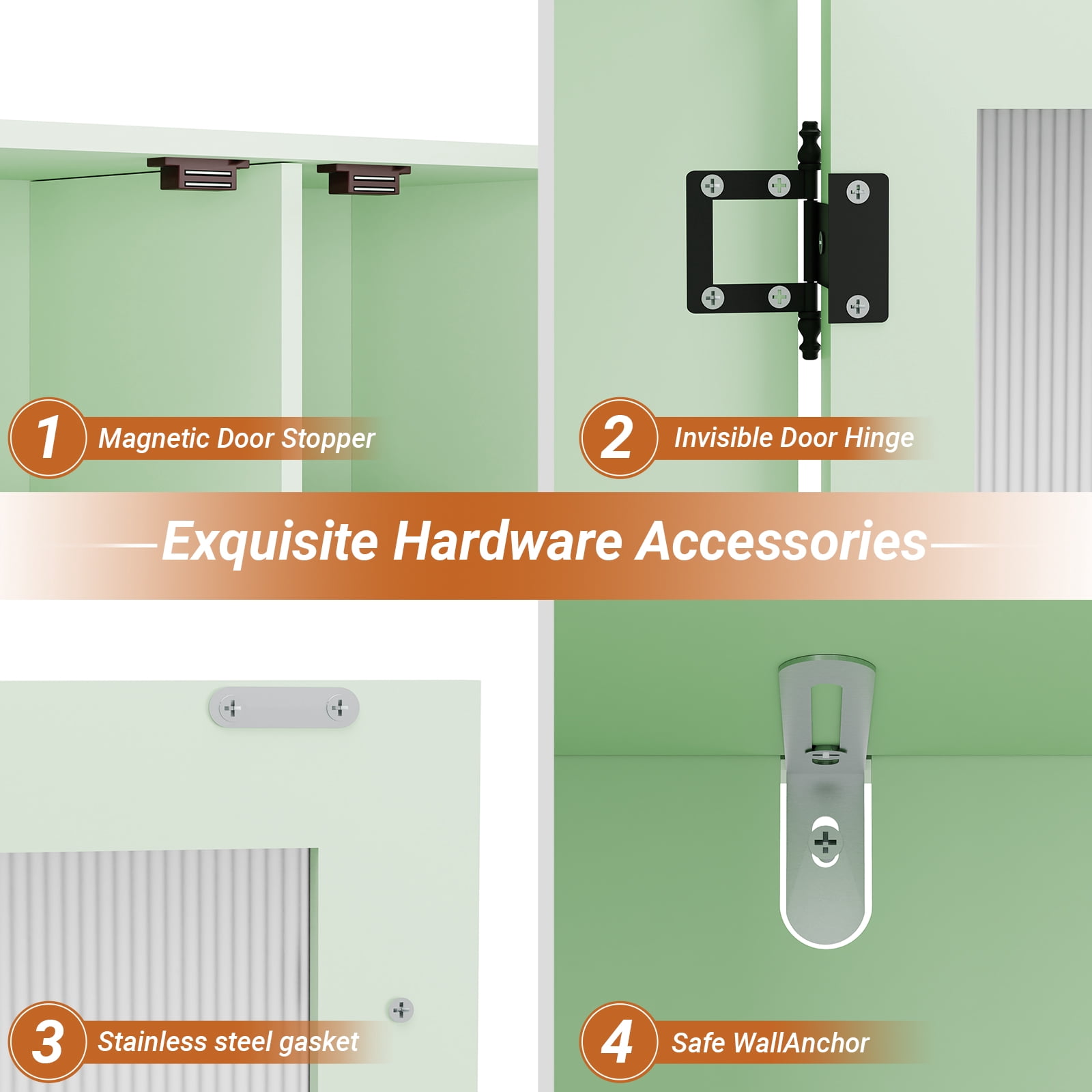 KZElegy Storage Cabinet 6 Cube Shelf with Glass Door ,Wall Mount or Freestangd Cabinet With Doors,11" Cube,Green