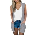 thumbnail image 2 of IMENGL Casual solid print v neck coat open front, Gray XL, Size M-3XL, 2 of 7