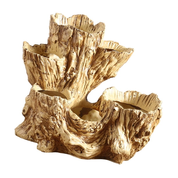 Maceta decorativa con forma de tocón de árbol, organizador, macetas, escultura, maceta para plantas de exterior. Madera